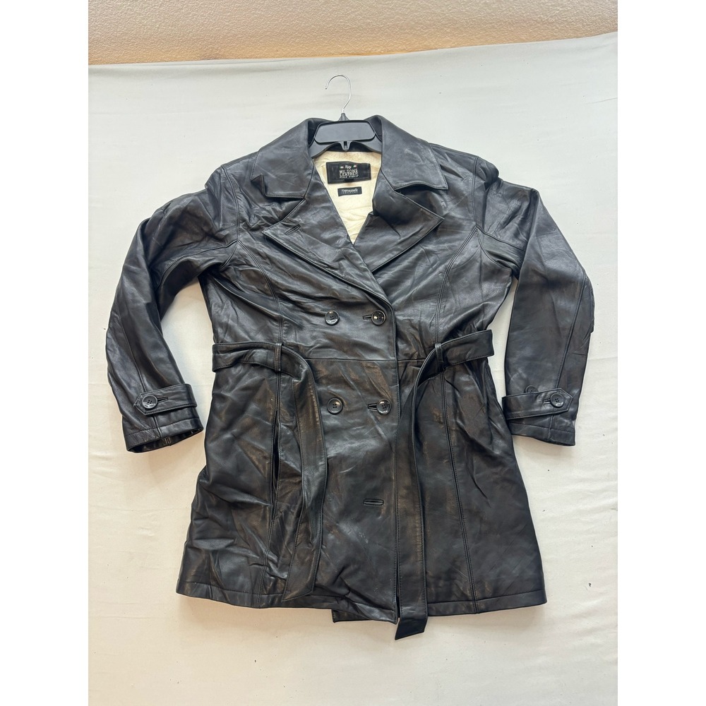 Wilsons Leather Pelle Studio Black Leather Trench Coat Thinsulate Belted Medium